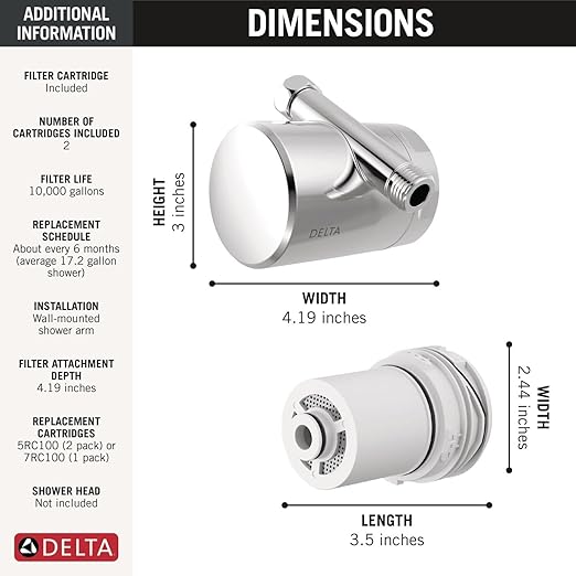 Delta Clarifi Standard Shower Filter Attachment Chrome with Additional Cartridge