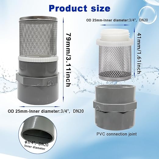 3/4" Stainless Steel Filter Cover Connected to 3/4" DN20 Grey PVC Water Pipe, Suction Strainers Used to Remove Debris and Reduce Solid Entry(1pcs)