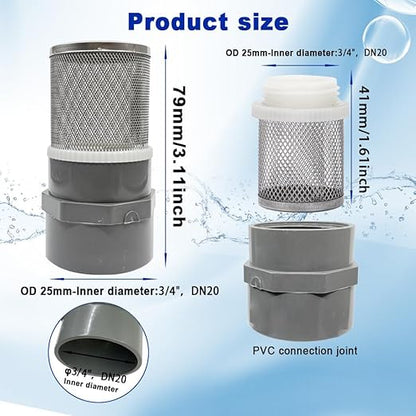 3/4" Stainless Steel Filter Cover Connected to 3/4" DN20 Grey PVC Water Pipe, Suction Strainers Used to Remove Debris and Reduce Solid Entry(1pcs)