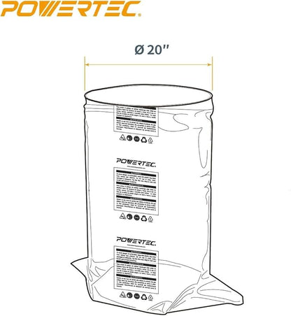 POWERTEC 70426 Dust Collector Bags and Clamp Set | 21" x 31" x 1 Micron Filter Upper Bag with 19-1/8 Inch Band Clamp and 5pc Clear Plastic Dust Collection Bags 20" x 43"