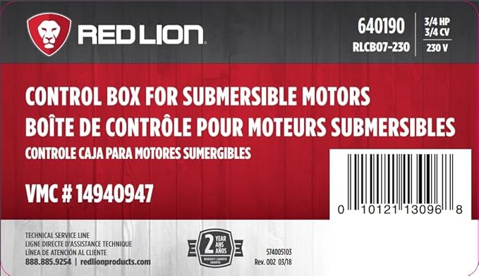 Red Lion RLCB07-230 3/4-HP 230-Volt VMC Control Box for Submersible Well Pump, Grey, 640190