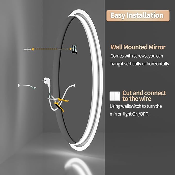 LUVODI Lighted LED Bathroom Mirror: 32”x24” Oval Wall Mounted Dimmable Makeup Mirror Anti-Fog with Back Lit - Illuminated 3 Colors Vanity Mirrors with Demister Pad Smart Touch Switch IP56 Rated