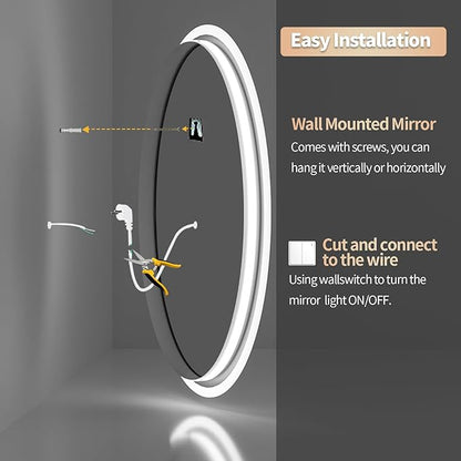 LUVODI Lighted LED Bathroom Mirror: 28”x20” Oval Anti-Fog Dimmable Wall Mounted Makeup Mirror with Backlit - Modern Vanity Mirrors with Demister Pad Smart Touch Switch Sensor Memory Function