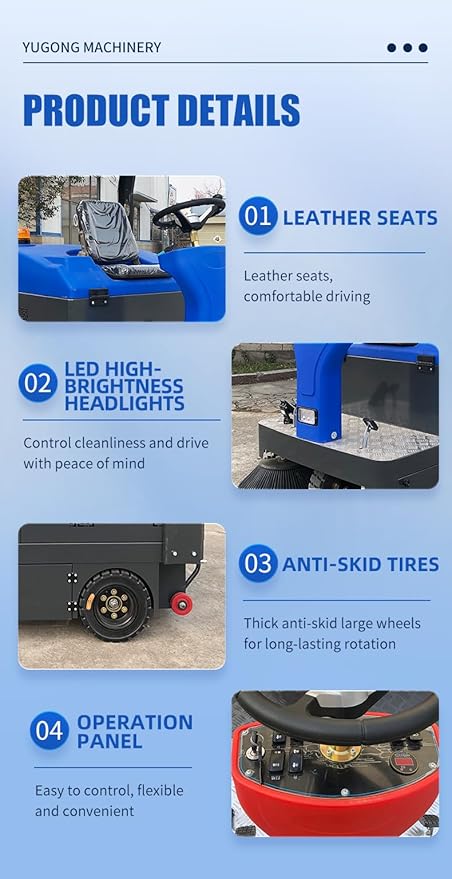 Electric Road Sweeper, Industrial Plant Sweeper, Heavy-Duty Floor Cleaner - Reinforced Main Brush for Manufacturing and Warehouse Environments