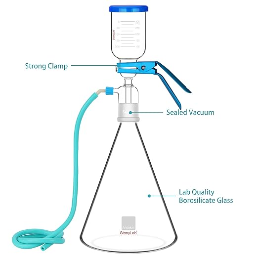 stonylab Glass Filtration Apparatus, Borosilicate Glass Vacuum Filtration Assembly Filter Kit with 3000 ml Filtering Flask and 500 ml Graduated Funnel