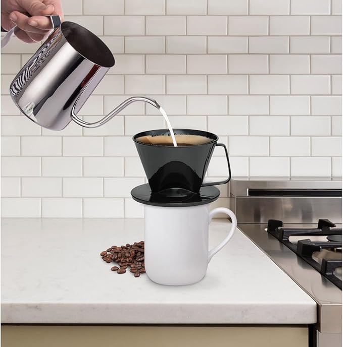 Fino Pour-Over Coffee Brewing Filter Cone, Number 1-Size, Black, Brews 1 to 2-Servings, Set of 2