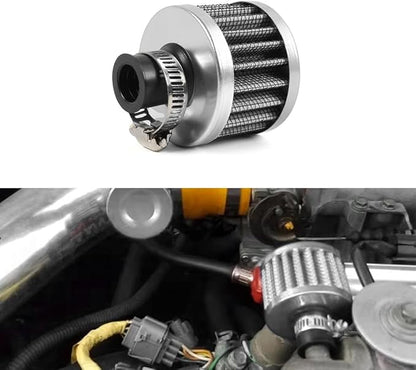 MUGE RACING 2Pcs Air Filter Cold Air Intake Filter Breather 12mm Valve Cover Breather Filter For Car and Motorcycle (Sliver)