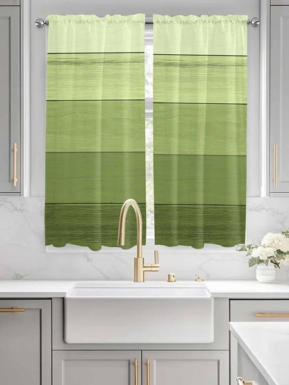Gradient Green Wooden Board Window Valance Curtains, Retro Country Wood Grain Light Filtering Kitchen Valance with 3-inch Rod Pocket for Living Room Bathroom Bedroom,2 Panel,42x63In