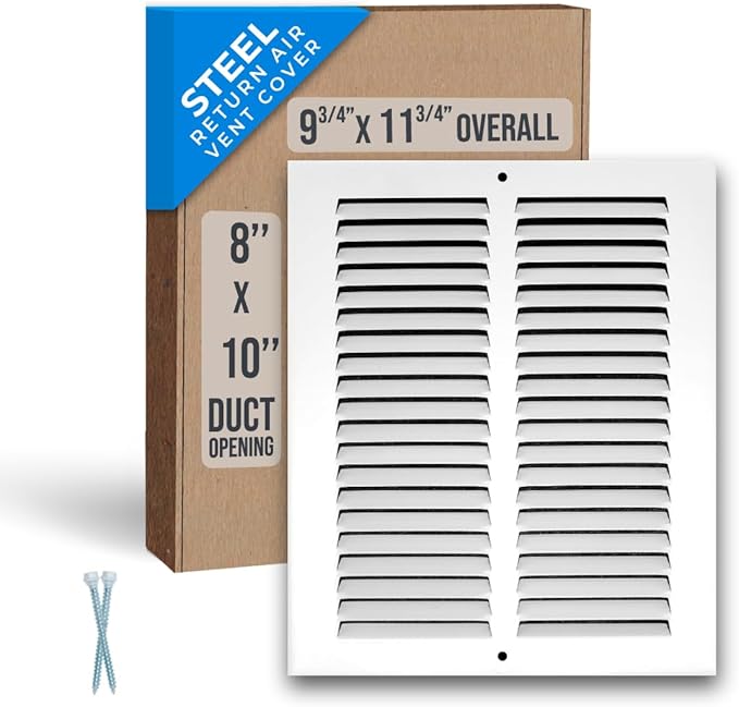 Fits 8x10 Duct Opening | Steel Return Air Grille by Handua | Vent Cover Grill for Sidewall and Ceiling | White | HVAC Cold Air Intake Grille | Outer Dimensions: 9.75"W X 11.75"