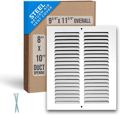 Fits 8x10 Duct Opening | Steel Return Air Grille by Handua | Vent Cover Grill for Sidewall and Ceiling | White | HVAC Cold Air Intake Grille | Outer Dimensions: 9.75"W X 11.75"