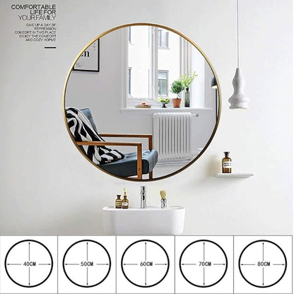 Round LED Bathroom Mirror Demister Pad IP44 Vanity Large Mirror Cold Light Dressing Wall Mirror (Color : Cold Light Size : 60cm) (Black 80cm)