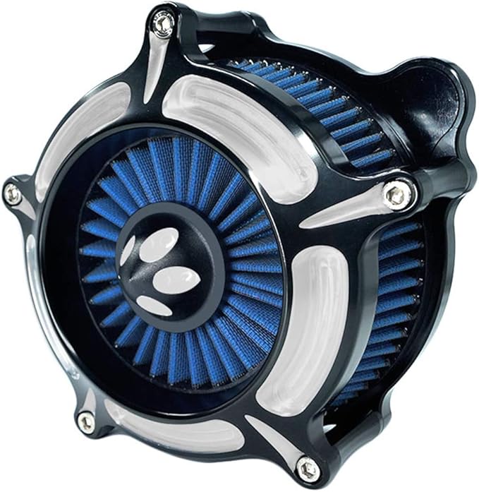 Motorcycle Air Filter Turbine Intake Cleaner Kit Cnc Cut Chrome for Harley Dyna 2000 - 2017 Softail 2000 - 2015 Touring 2000 - 2007 Fitment - B (Blue)