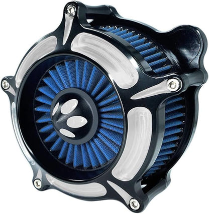 Motorcycle Air Filter Turbine Intake Cleaner Kit Cnc Cut Chrome for Harley Dyna 2000 - 2017 Softail 2000 - 2015 Touring 2000 - 2007 Fitment - B (Blue)