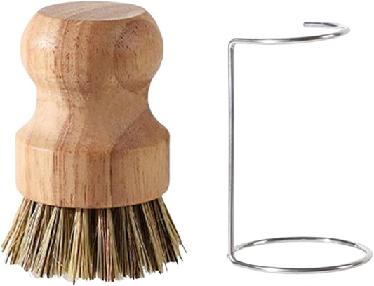 Kitchen Brush, Scrubber Cleaner with Wooden Handle and Drain Rack, Dish Scrubber for Sink Pots Pans Shower Bathroom Grout Tile Washing