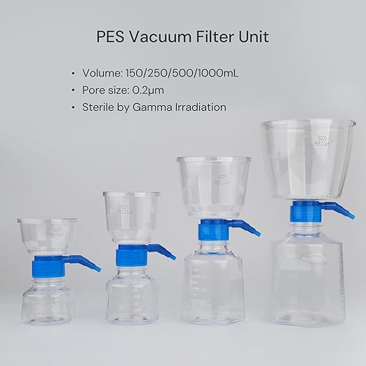 Pack of 9 Diposable Vacuum Filter Units 500mL 0.2μm PES Hydrophilic Membrane