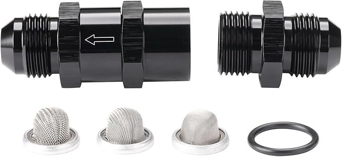 8AN Inline Fuel & Oil Feed Filter Set with 30 80 150 Micron Elements Aluminum Black