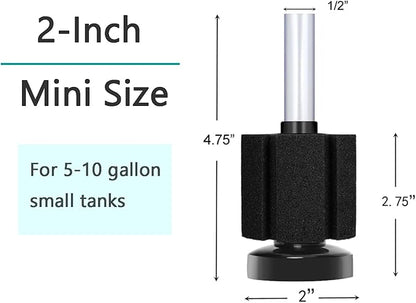AQUANEAT Aquarium Air Powered Sponge Filter, Fish Tank Bio Bubble Filter with Airline Tubing, Valves, Suction Cup(up to 10Gal)
