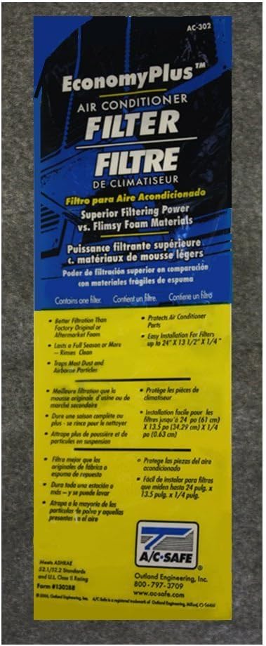 AC Safe EconomyPlus 15 in. W x 24 in. H x 1/4 in. D Polyester Air Conditioner Filter-Total Qty, 1 Count (Pack of 1), Gray|Grey