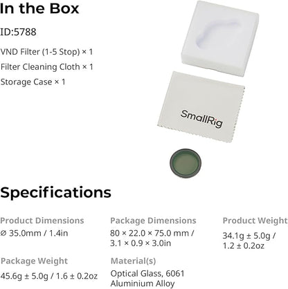 SmallRig Nano VND 1-5 Stop Filter for DJI Osmo Nano, Variable ND2-ND32 Filter, Adjustable ND Filters, Made of Multicoated HD Optical Glass, Includes Storage Case