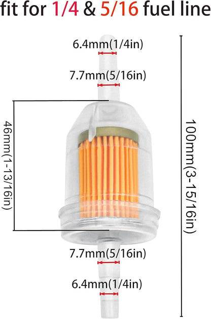 Strongthium 1/4" 5/16" Inline Fuel Filters with Magnet for Briggs & Stratton John Deere Kawasaki Kohler Lawn Mowers Small Tractors Garden Tillers Go Garts & Clamps x20