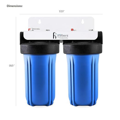 iFilters 2-Stage 10" Well Water Whole House Filtration Complete Commercial Grade System | Removes Sediment, Chlorine, Rust, Odor, Taste, Iron, Heavy Metals | Dual Stage with 1" Ports