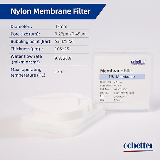 100 Pieces/Pack Nylon Disc Membrane Filters 47mm Diameter 0.45µm Pore Size pH 5-12