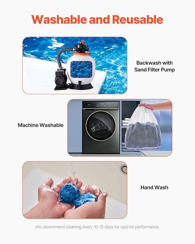 VEVOR Pool Filter Balls for Sand Filter, 3.1 lbs, Filter Balls Replace Pool Filter Sand, Reusable Blue Polyester Fiber Filter Media with Wash Bag, for Swimming Pool Aquarium Tank Above Ground Pool