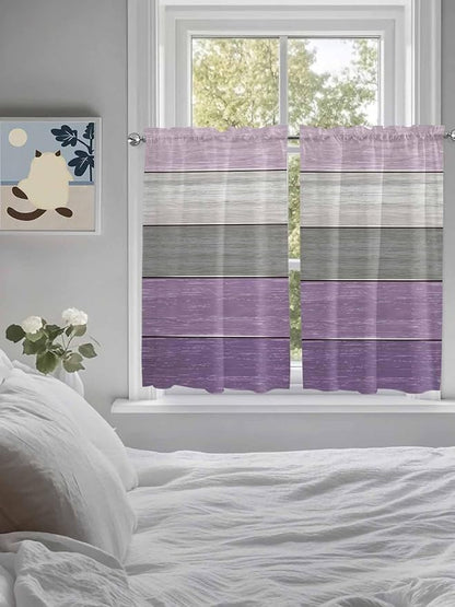 Country Wood Board Gray Purple Window Valance Curtains, Farmhouse Gradient Plank Light Filtering Kitchen Valance with 3-inch Rod Pocket for Living Room Bathroom Bedroom,2 Panel,42x54In