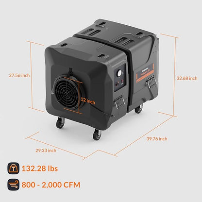 PURISYSTEMS Air Scrubber, Industrial Air Filtration System, 2000 CFM Heavy-Duty HEPA 2-in-1 Air Filtration Cleaner for Water and Fire Damage Restoration, Renovation, and Commercial and Industrial Use
