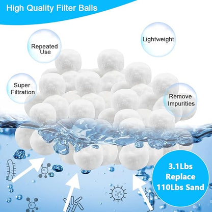 3.1 Lbs Pool Filter Balls Eco-Friendly Fiber Filter Media for Swimming Pool Aquarium Fish Tanks Filters Alternative to Sand(Equivalent to 110 Lbs Pool Filter Sand)