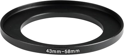 43-58mm Metal Step-Up Ring Adapter Compatible with Mirrorless Cameras DSLR Lens, UV CPL ND Filter Thread Converter, Black