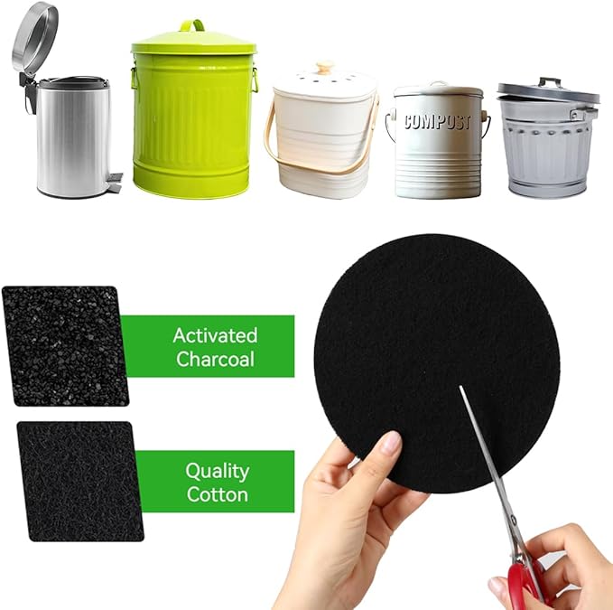 Charcoal Filters for Compost Bucket Activated Charcoal Filter for Countertop Bin Pail Replacement Filters Round 6.8 Inch 4 Pack