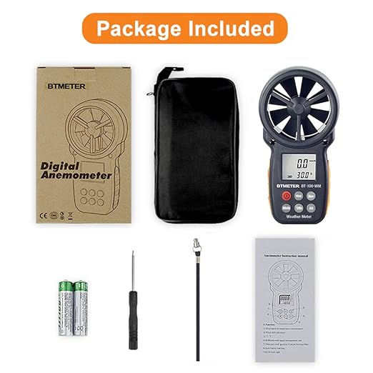 BTMETER Digital Anemometer Barometer Handheld, for Wind Speed Temperature Wind Chill Tester w/Humidity, Altitude, Barometric Pressure Meter for Climbing Drone HVAC CFM BT-100WM