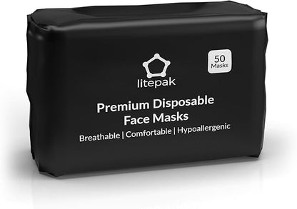 Litepak - 1,000 PCS - Disposable Face Masks for Home & Office - Breathable & Comfortable Filter (Black)