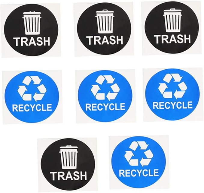 TEHAUX 8pcs Garbage Bin Sticker Waste Sorting Recycling Labels PVC Trash Can Classification Stickers for Home