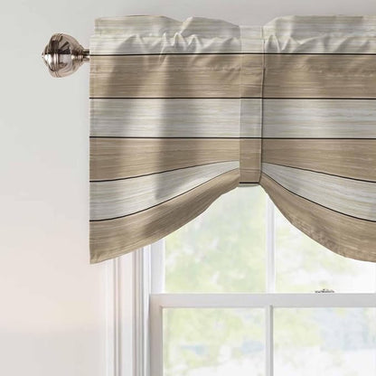 Brown Ombre Wooden Tie Up Valance Curtains for Windows, Kitchen Curtains Window Shades, Farmhouse Retro Khaki Wood Light Filtering Roman Curtain Valances for Bedroom/Bathroom/Cafe 42"x12"