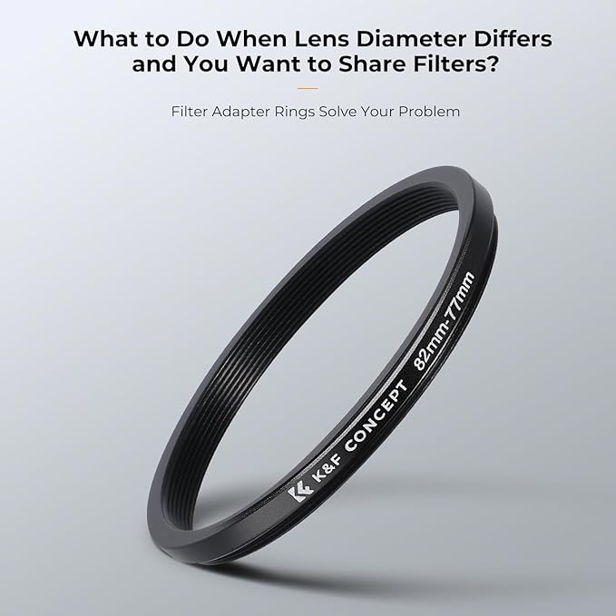 K&F CONCEPT 11 Pieces Metal Step Down Filter Adapter Rings Set, for Large Size Lens Add Small Size Filter 67-62mm 72-67mm 77-72mm 82-77mm for Camera Lens