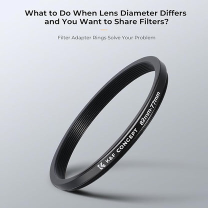 K&F CONCEPT 11 Pieces Metal Step Down Filter Adapter Rings Set, for Large Size Lens Add Small Size Filter 67-62mm 72-67mm 77-72mm 82-77mm for Camera Lens