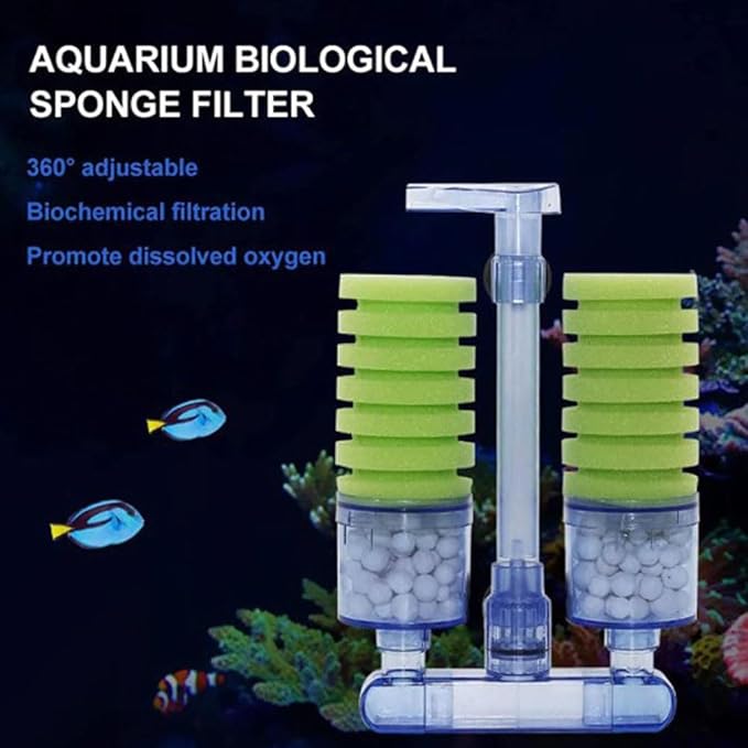 Multi Layer Filter Media Biochemical Dual Sponge Filter for Betta Fry Aquarium Fish Tank Up to 50 Gallon (2-Pack)
