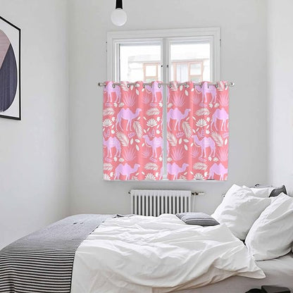 2 Panel Kitchen Cafe Curtains, Desert Camel Sunlight Filtering Nature Air Through, Window Decor Tier Curtains for Living Room 104W x 72L inch Vintage Sand Camel Leaves Flower Pattern Pink
