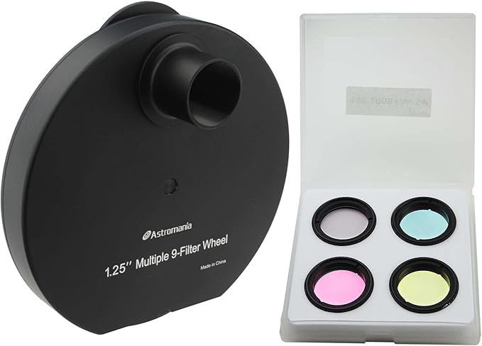 Astromania 1.25" Multiple 9-Position Filter Wheel for Telescope - with LRGB Filter Set