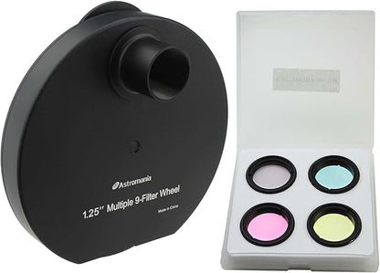 Astromania 1.25" Multiple 9-Position Filter Wheel for Telescope - with LRGB Filter Set