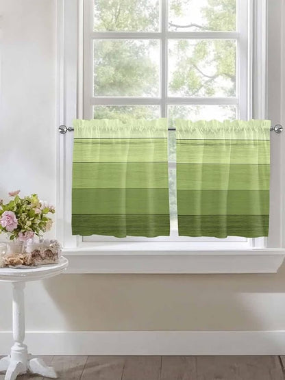 Gradient Green Wooden Board Window Valance Curtains, Retro Country Wood Grain Light Filtering Kitchen Valance with 3-inch Rod Pocket for Living Room Bathroom Bedroom,2 Panel,27.5x36In