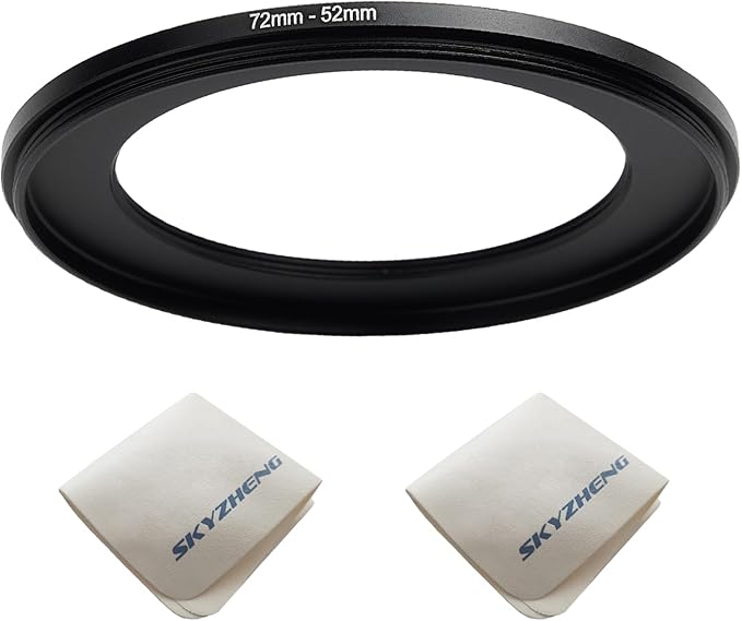 72mm Lens to 52mm Camera Lens Adapter 72mm to 52mm Step Down Ring Adapter Ring for All Brands of UV ND CPL, with Premium Lens Wiping Cloth 2 Pack (72mm-52mm)