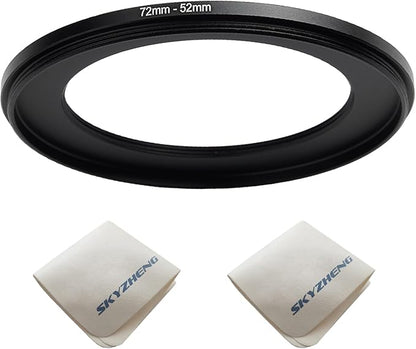 72mm Lens to 52mm Camera Lens Adapter 72mm to 52mm Step Down Ring Adapter Ring for All Brands of UV ND CPL, with Premium Lens Wiping Cloth 2 Pack (72mm-52mm)