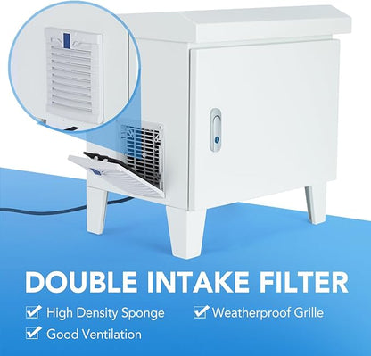 HQUA Weatherproof Outdoor Cabinet, Housing for Pond Aerator, Air Pump 19”W×14”D×18.5”H with 110V Cooling Fan, pre-Wired Outlet and 10’ 3-pin Plug Cord Included (Gray)