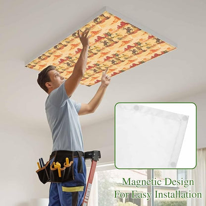 Tropical Plant Cactus Fluorescent Light Covers 4 Pack Western Cowboy Horse Sunset Desert Ethnic Magnetic Fluorescent Ceiling Lights Filters for Office Classroom Home Drop Ceiling 4x2 Feet