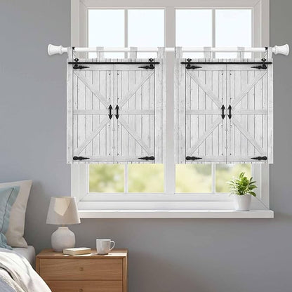 Farmhouse Wood Grain Kitchen Curtains 36 Inch Length, Small Window Curtains Tab Top, Vintage Country Barn Gate Grey Light Filtering Short Window Treatments Tier Drapes 27.5"x36" 2 Panel