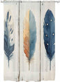 Sheer Curtains 63 Inch Length, Blue Brown Feathers Semi Sheer Curtains Light Filtering Window Treatment, Boho Ombre Vintage Wooden Grain Privacy Voile Drapes for Living Room Bedroom 52x63 Inch