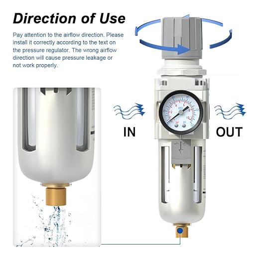 AIRZOE 1/2" NPT Air Filter Regulator Combo Piggyback,5 Micron Brass Element, Semi-Auto Drain,Air Pressure Regulator AW4000-04,0-145 psi Gauge